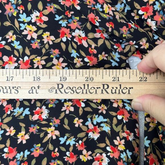 Loft Top Womens Large Black Ditsy Flower Print V Neck Long Balloon Sleeve Fall - Picture 10 of 12